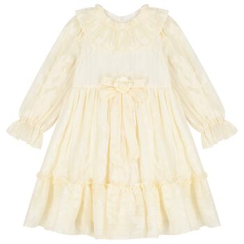 Girls Ivory & Gold Ruffled Dress