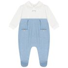 Baby Boys White & Blue Babygrow, 1, hi-res