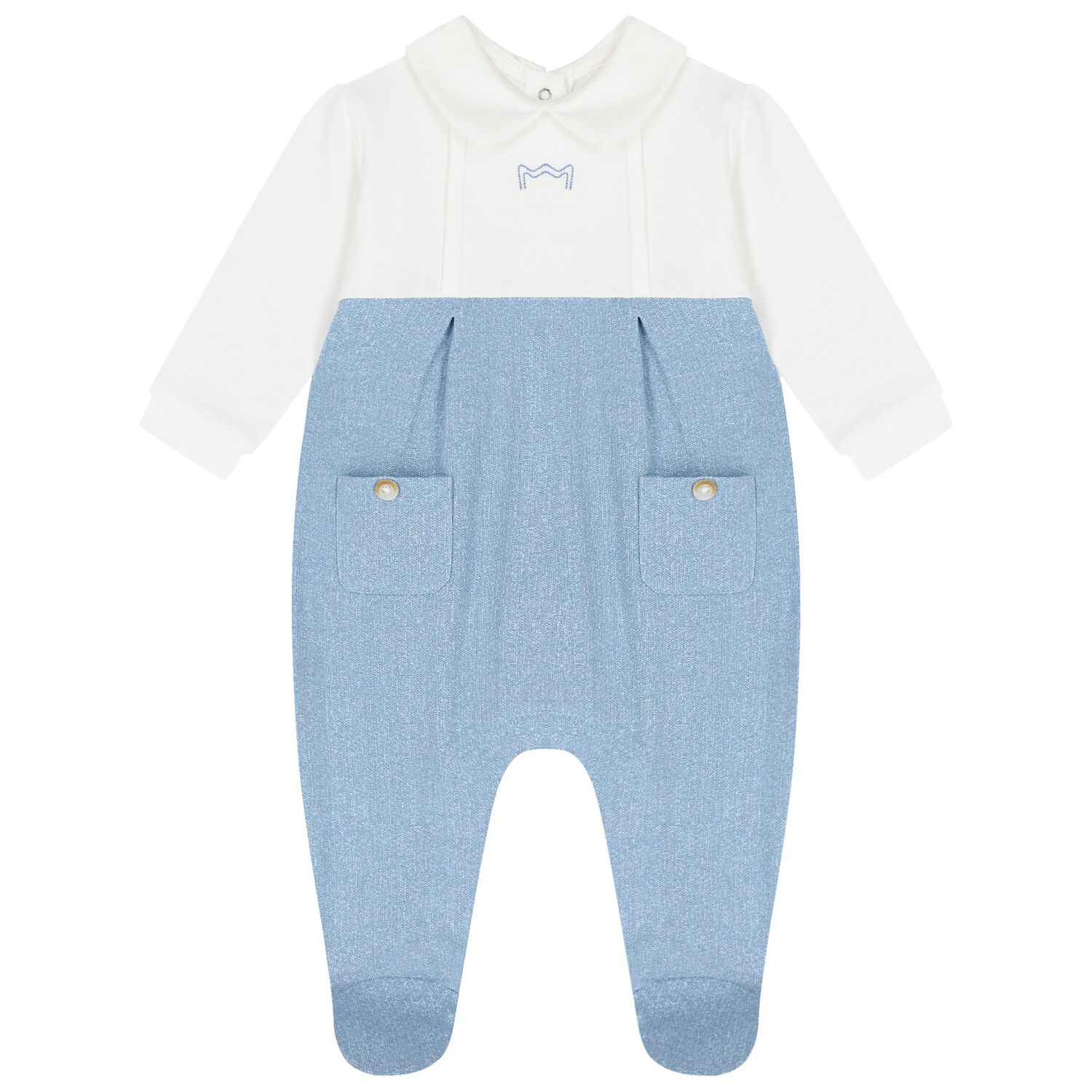 Baby Boys White & Blue Babygrow, 1, hi-res