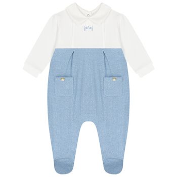 Baby Boys White & Blue Babygrow