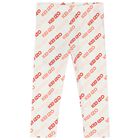 Younger Girls Ivory & Pink Logo Leggings, 1, hi-res