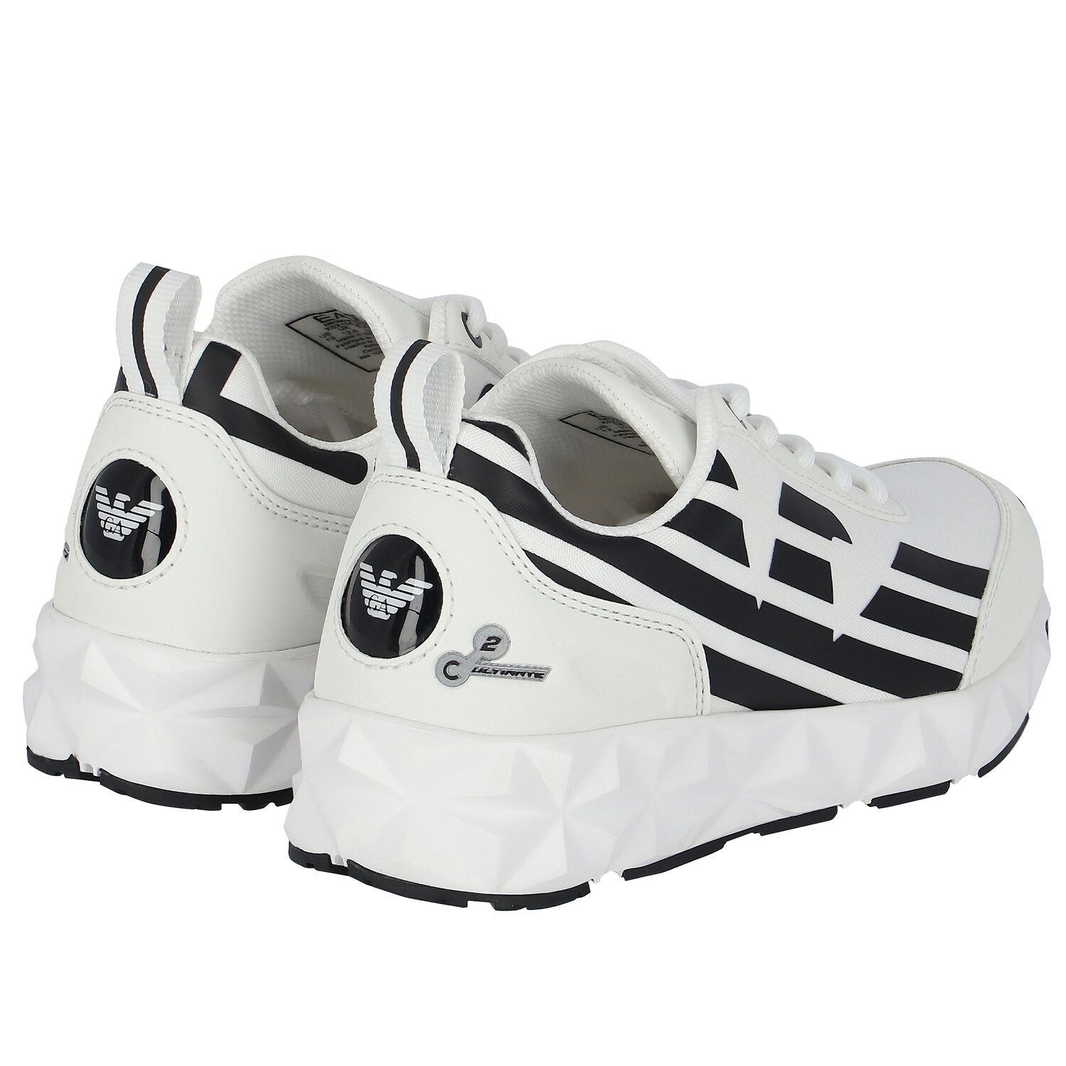 White & Black Logo Trainers, 1, hi-res
