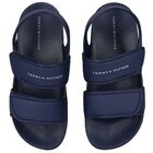 Boys Navy Blue Logo Sandals, 1, hi-res