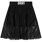 Girls Black Mesh Logo Skirt, 1, hi-res