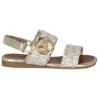 Girls Ivory & Gold Logo Sandals, 1, hi-res