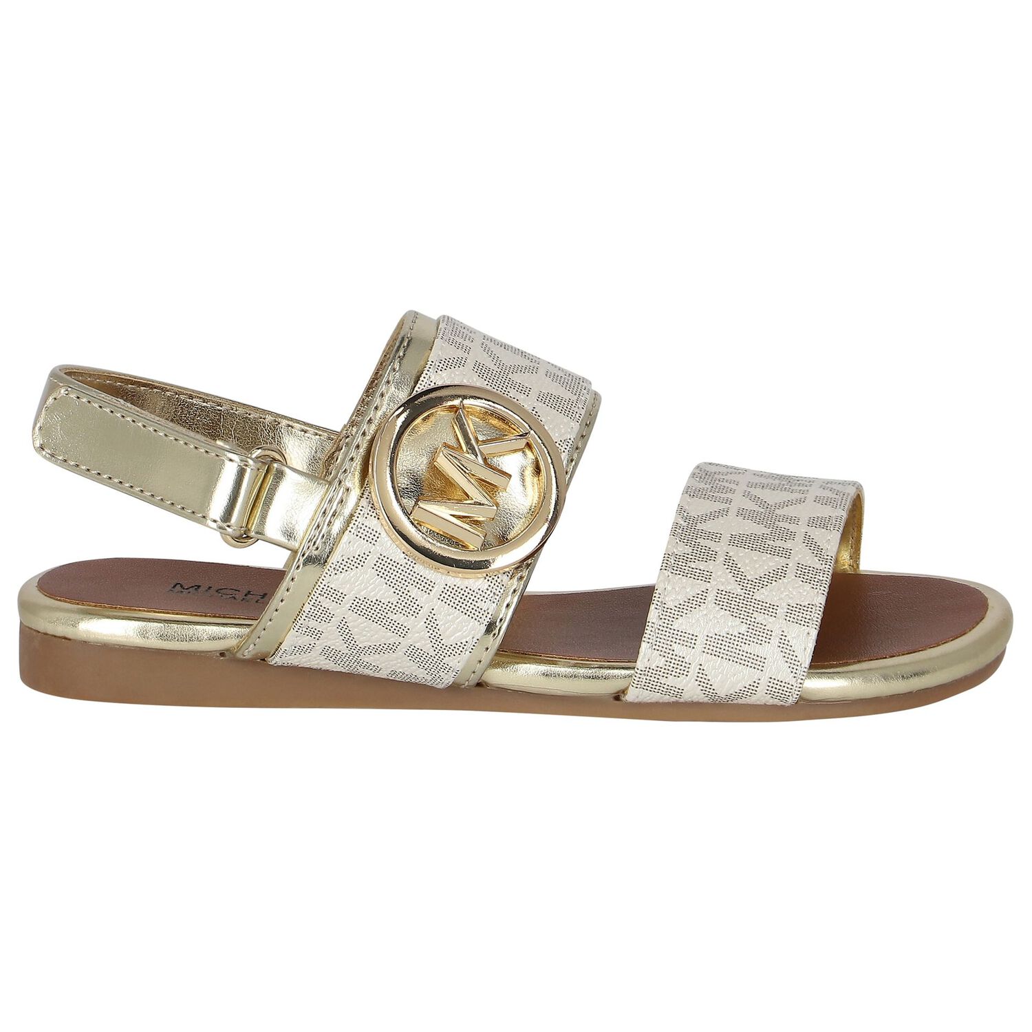 Girls Ivory & Gold Logo Sandals, 1, hi-res