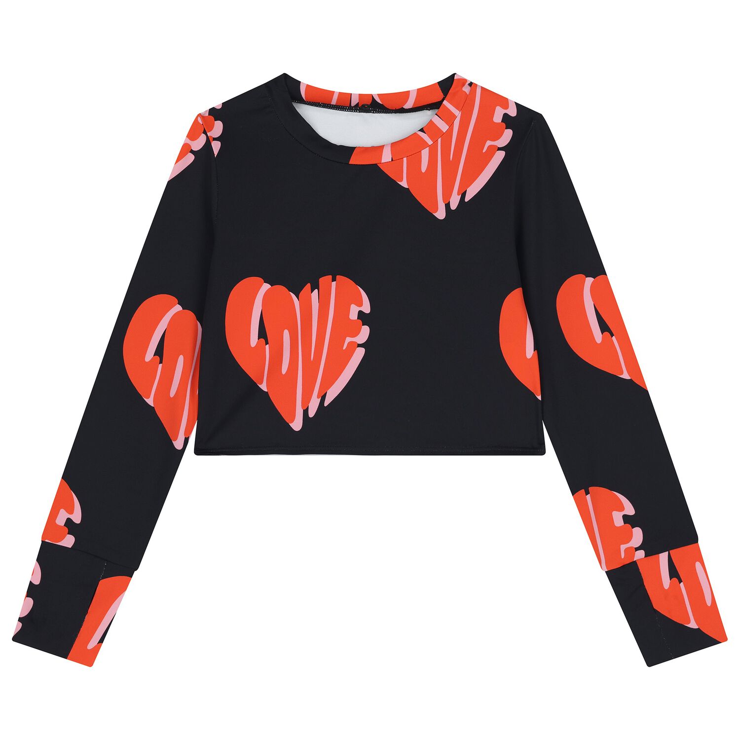 Girls Black Long Sleeve Top, 1, hi-res