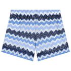 Girls White & Blue Zigzag Shorts Set, 3, hi-res