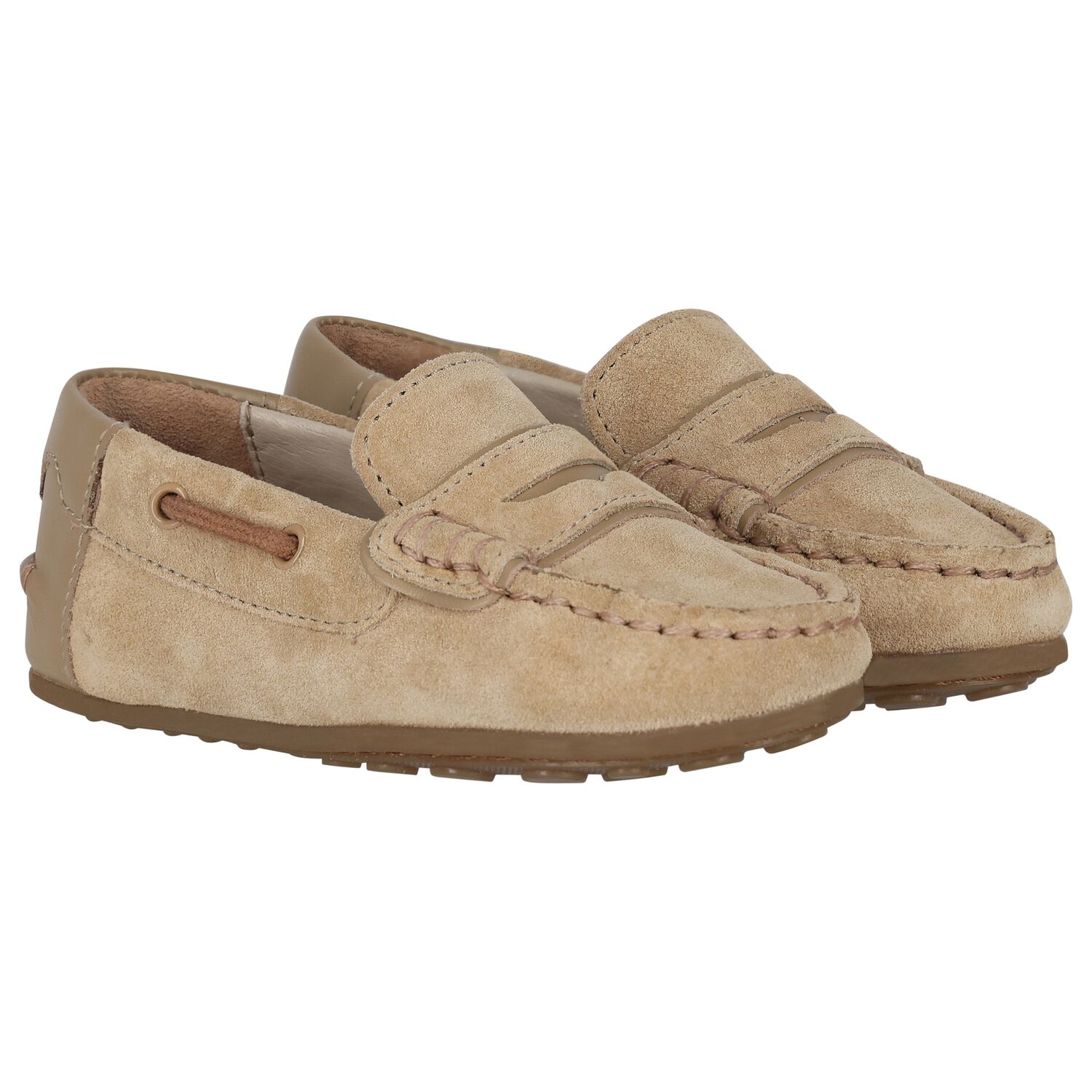 Younger Boys Beige Suede Leather Moccasins, 2, hi-res image number null