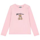 Girls Pink Teddy Bear Logo Long Sleeve Top, 4, hi-res