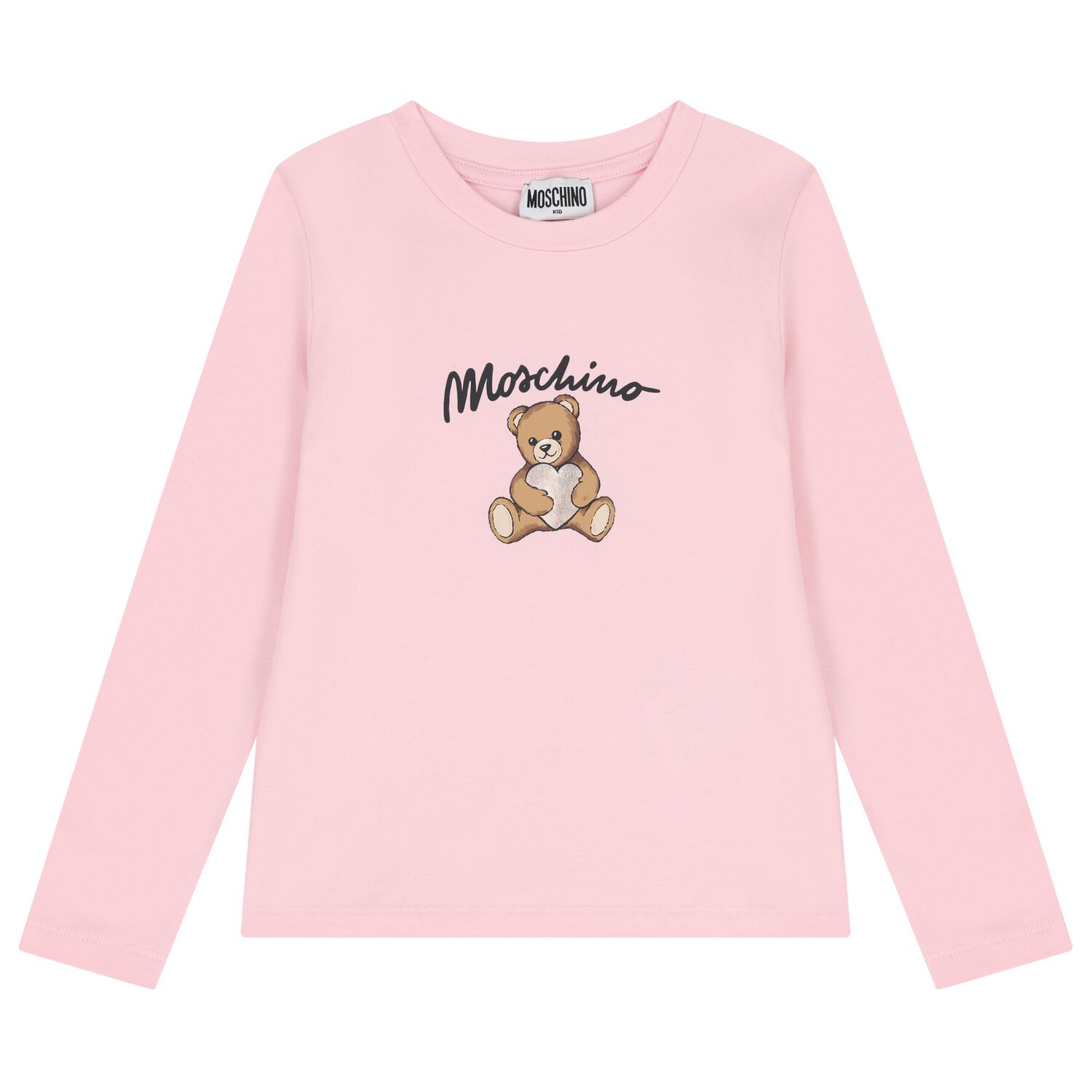 Girls Pink Teddy Bear Logo Long Sleeve Top, 4, hi-res image number null