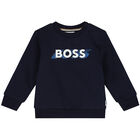 Younger Boys Navy Blue Logo Sweatshirt, 1, hi-res