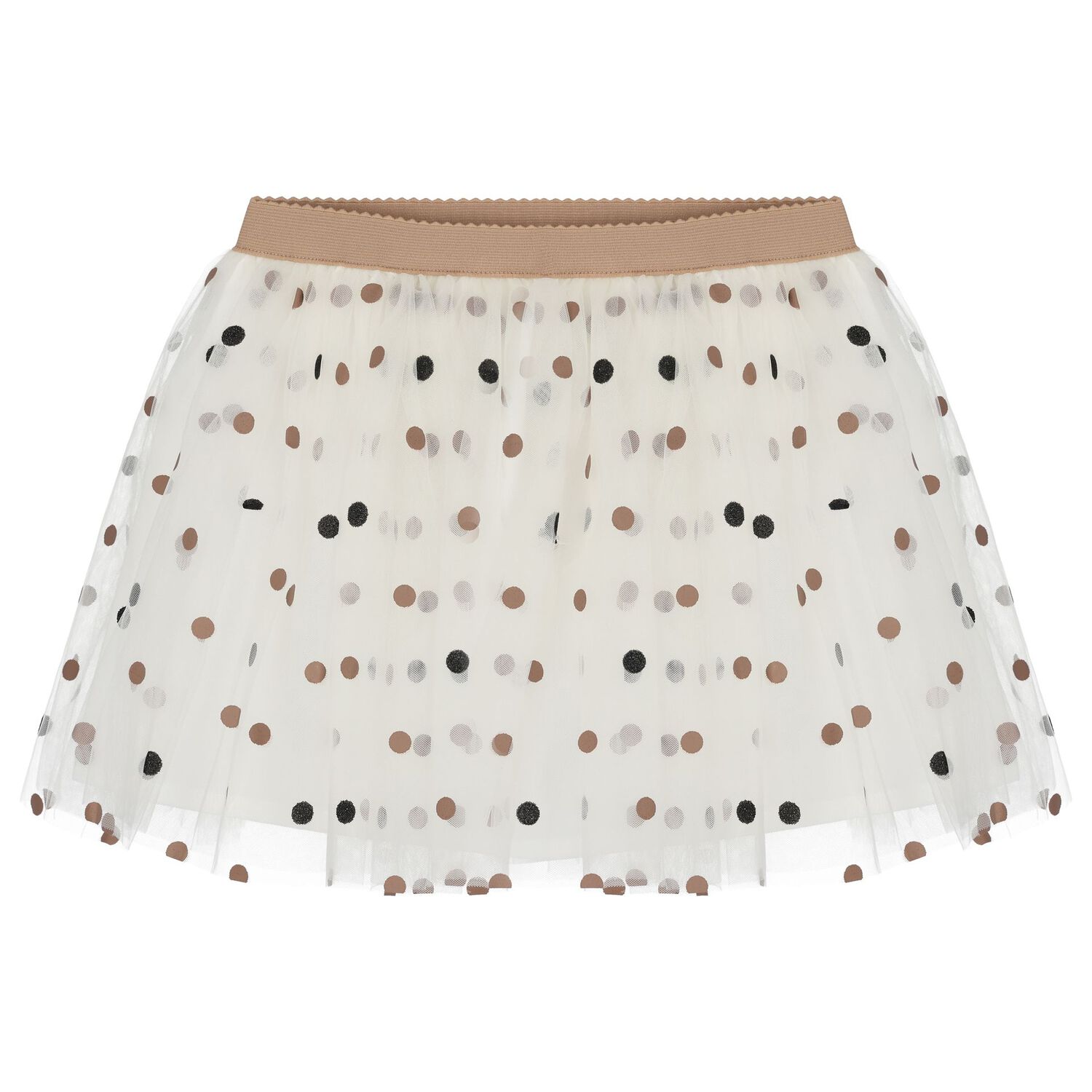 Girls Ivory & Beige Polka Dot Tulle Skirt Set, 2, hi-res image number null