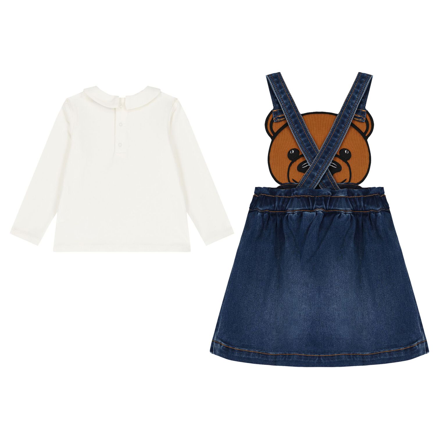 Younger Girls Ivory & Blue Denim Teddy Bear Skirt Set, 2, hi-res image number null
