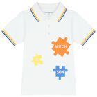 Boys White & Orange Logo Shorts Set, 1, hi-res