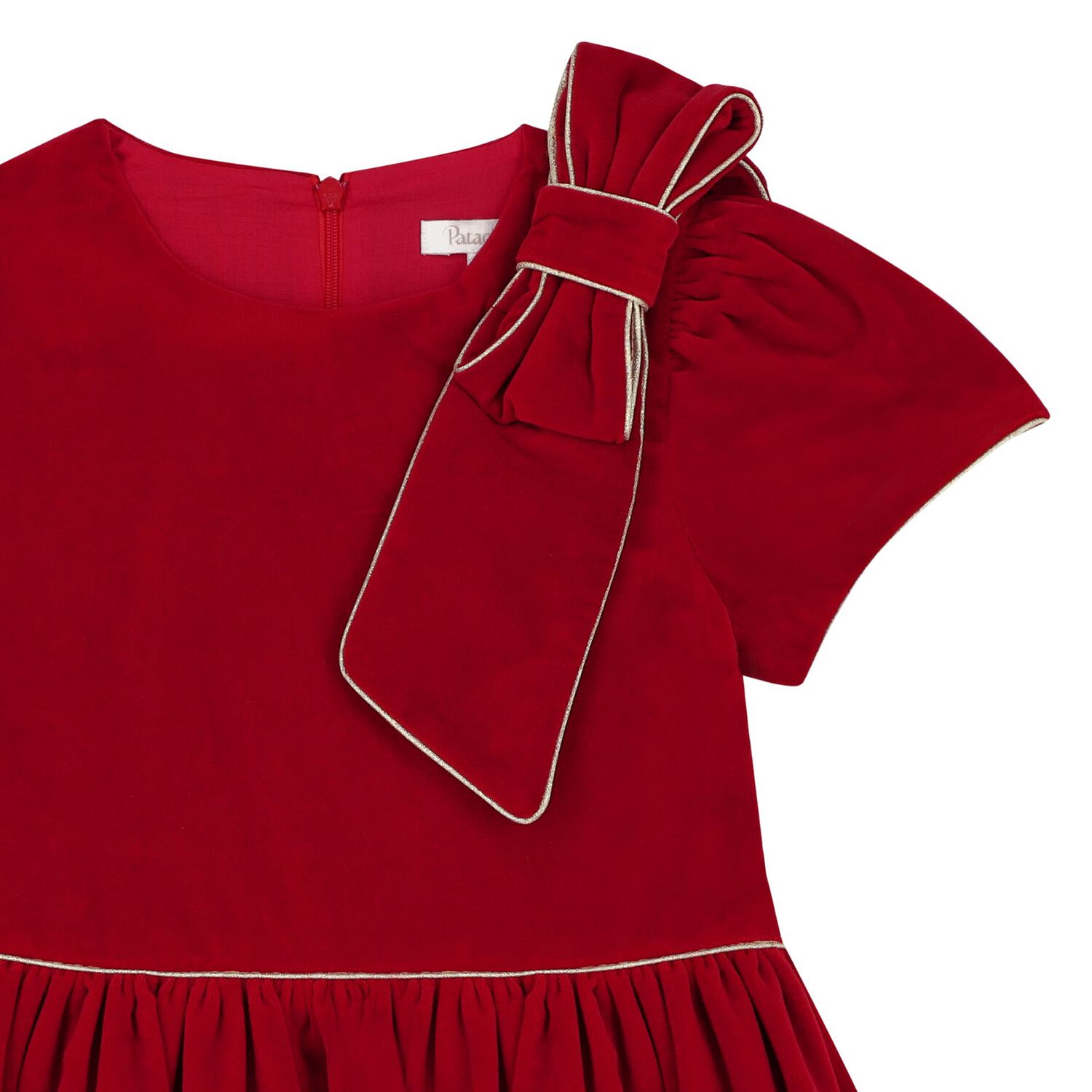 Girls Red Bow Velvet Dress, 1, hi-res image number null