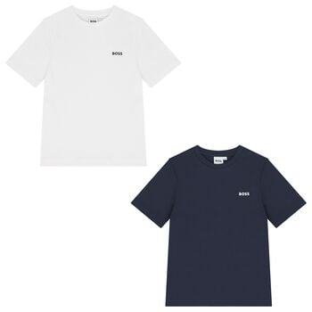 Boys White & Navy Blue T-Shirts (2 Pack)