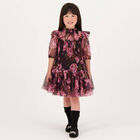 Girls Black Floral Tulle Dress, 1, hi-res