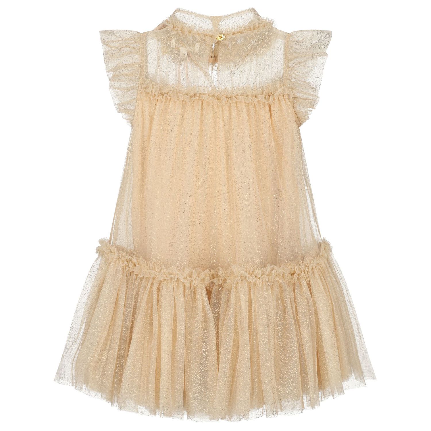 Girls Gold Glitter Ruffle Dress, 3, hi-res