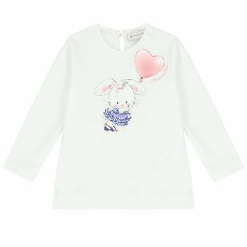 Younger Girls Ivory Bunny Long Sleeve Top