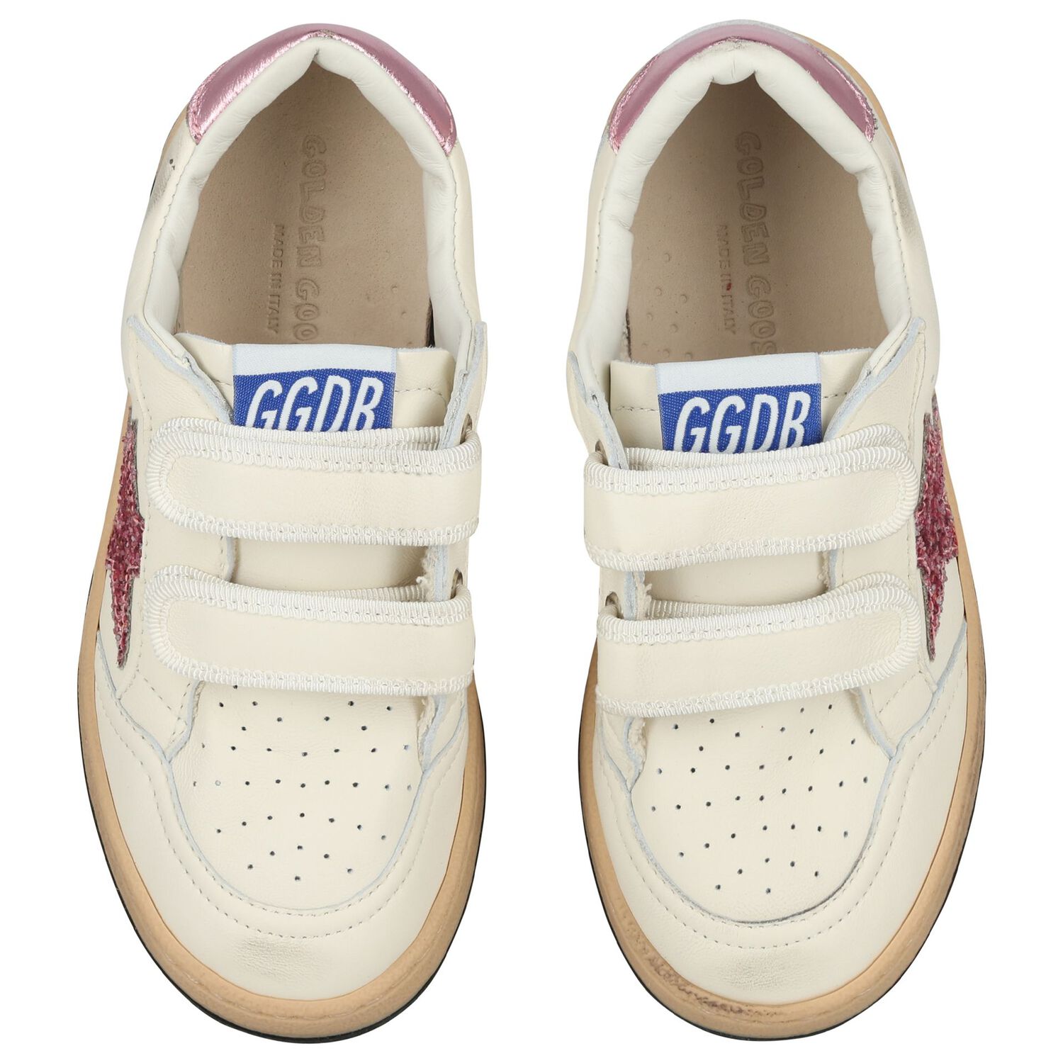 Girls Ivory & Pink Logo Trainers, 1, hi-res