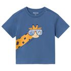 Younger Boys Blue Giraffe T-Shirt, 2, hi-res