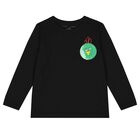 Boys Black Logo Long Sleeve Top, 1, hi-res