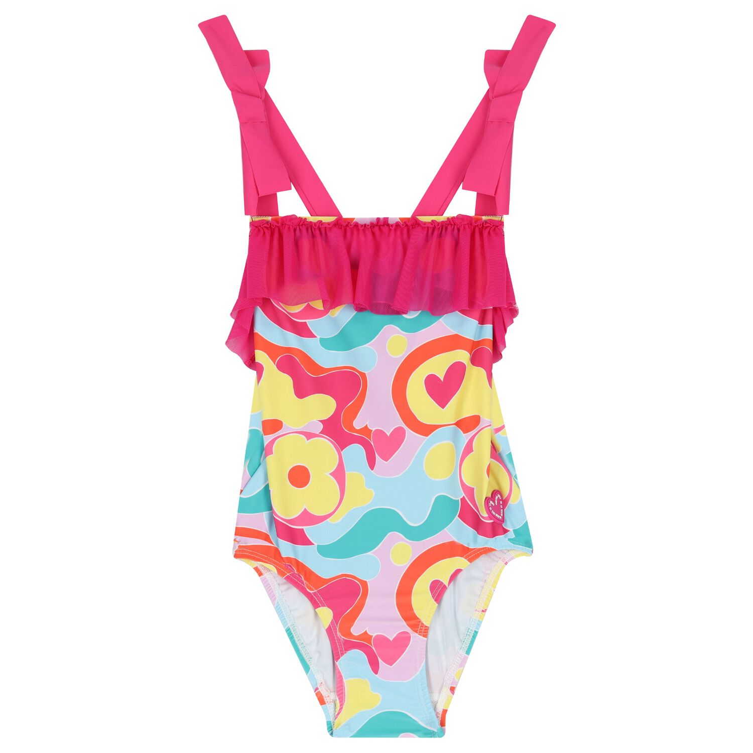 Girls Pink Flower Swimsuit, 1, hi-res