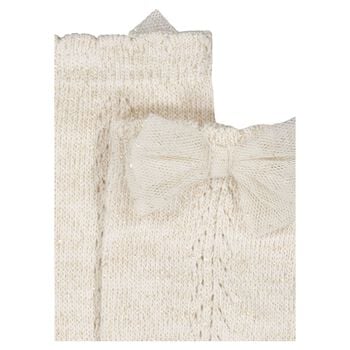 Younger Girls Beige Bow Knitted Socks