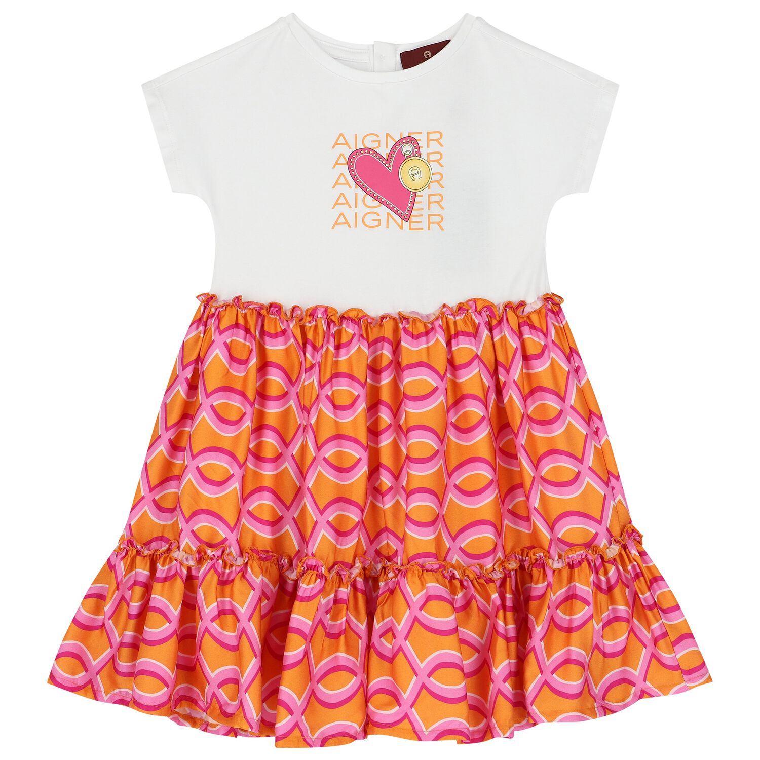 Girls White & Orange Logo Heart Dress, 1, hi-res