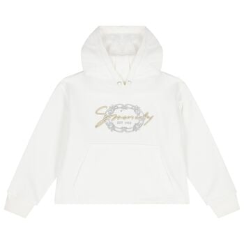 Girls Ivory Logo Hooded Top