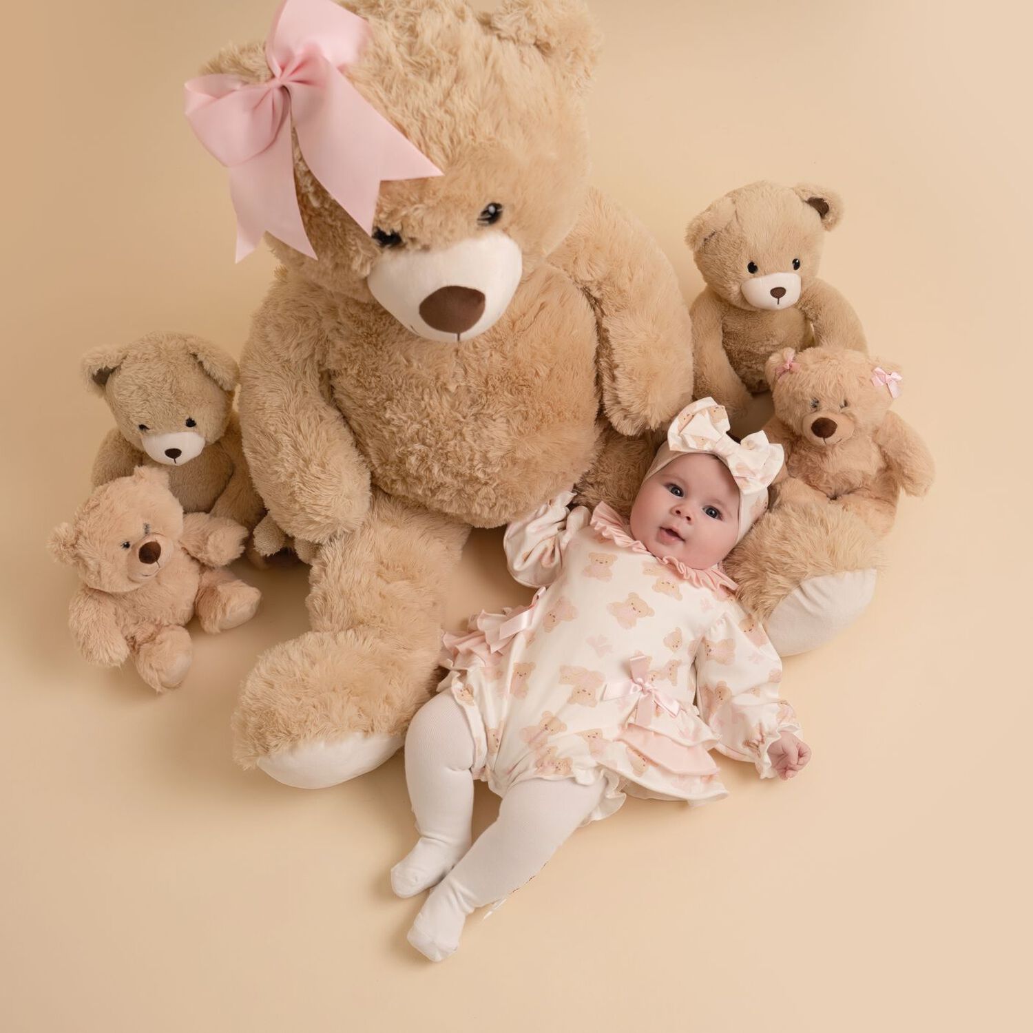 Baby Girls White Teddy Bear Romper, 1, hi-res image number null