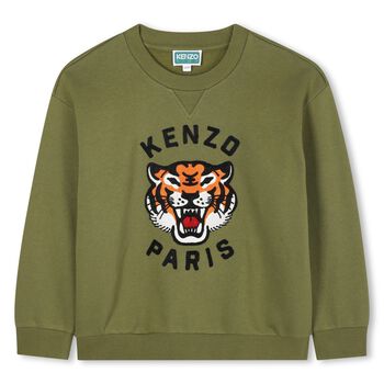 KENZO KIDS Green Tiger Logo Sweatshirt, 3 Green Tiger Logo Sweatshirt