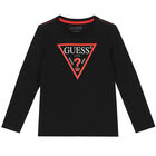 Boys Black Logo Long Sleeve Top, 1, hi-res