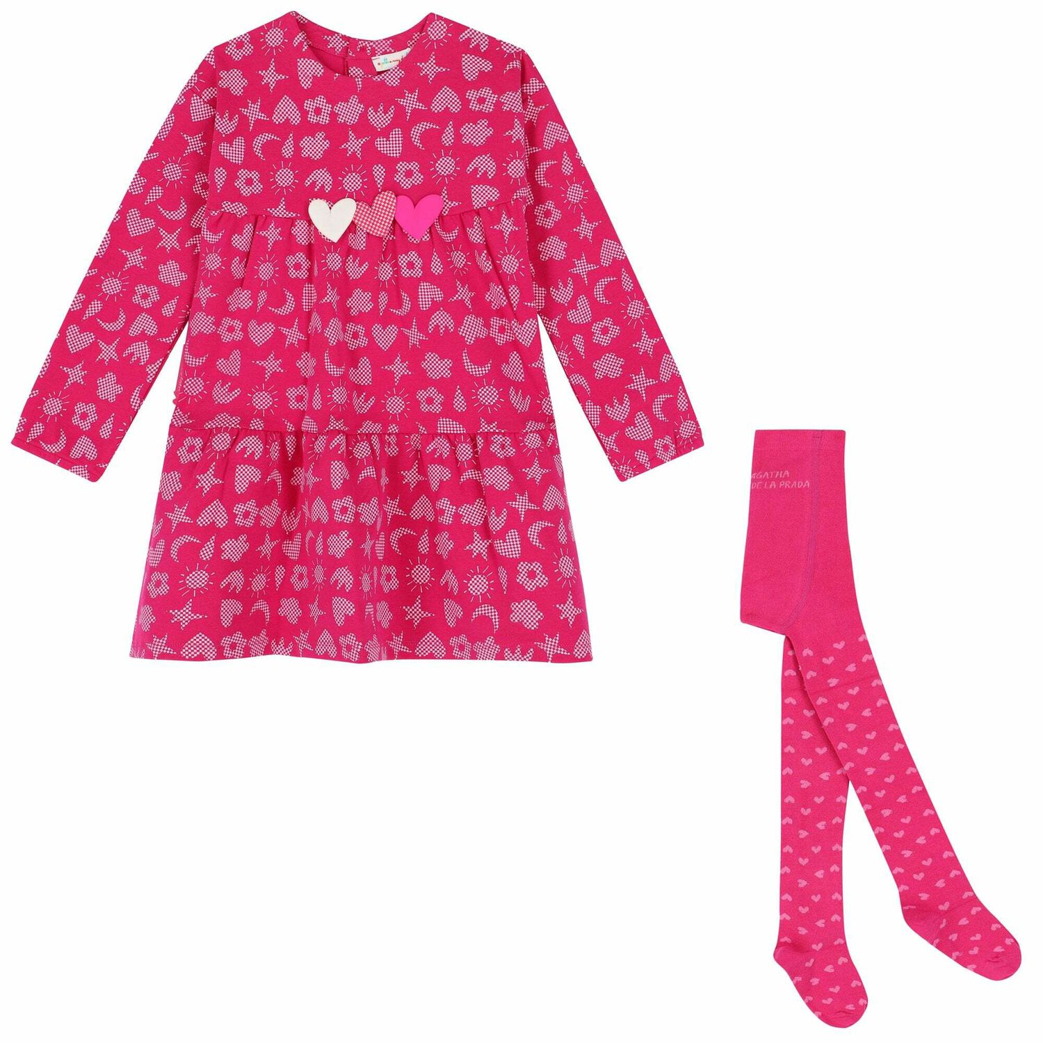 Girls Pink Printed Dress, 1, hi-res