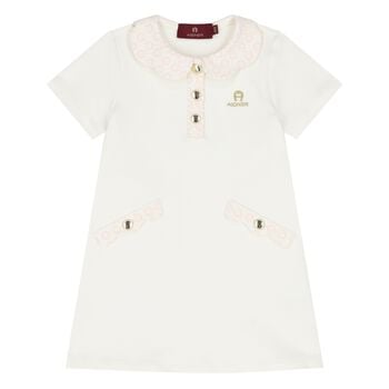 Younger Girls Ivory Logo Dress