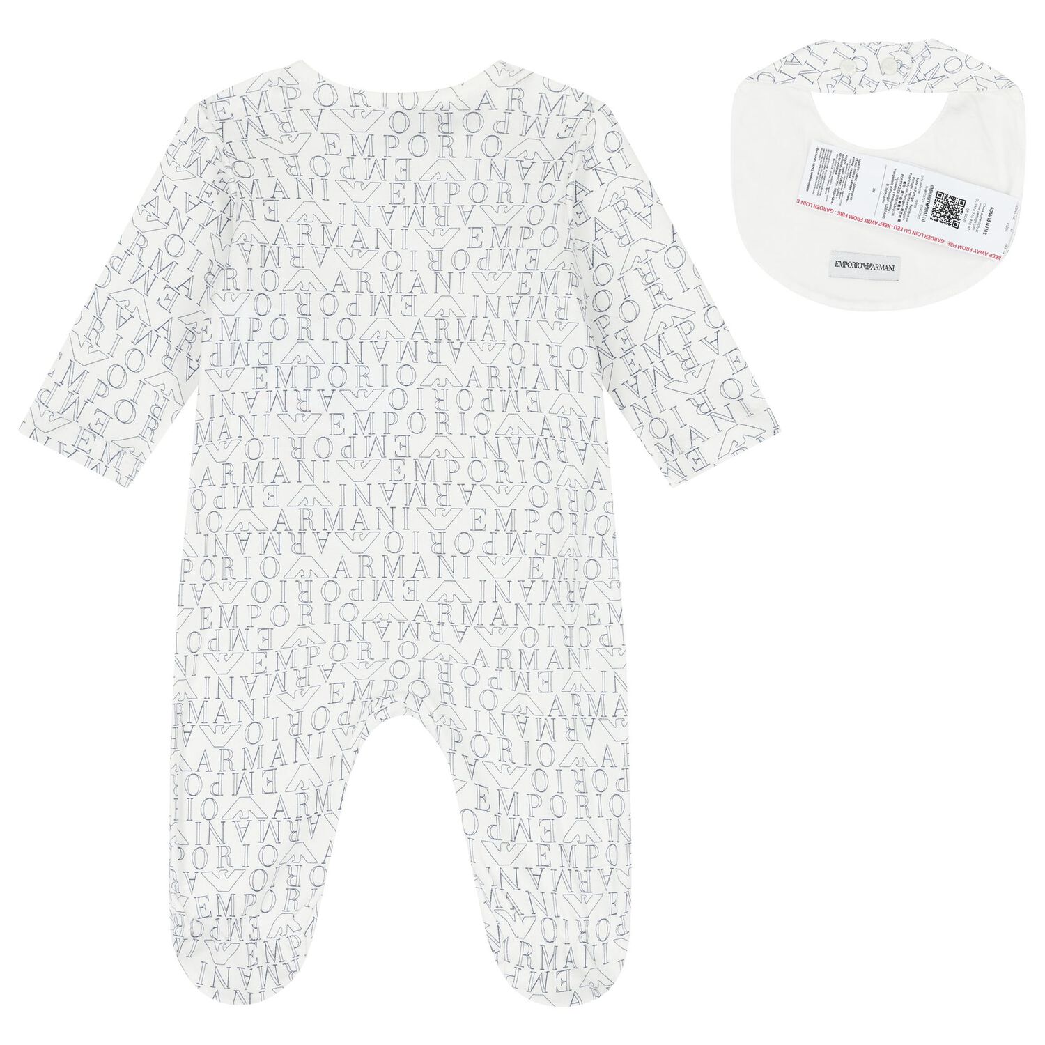 Baby Boys White & Navy Blue Logo Babygrow Set, 2, hi-res