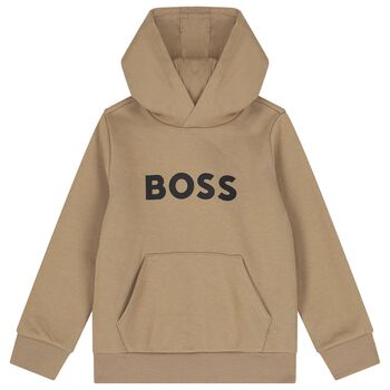 Boys Beige Logo Hooded Top