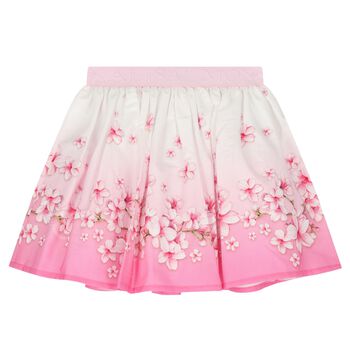 Girls White & Pink Cherry Blossom Skirt
