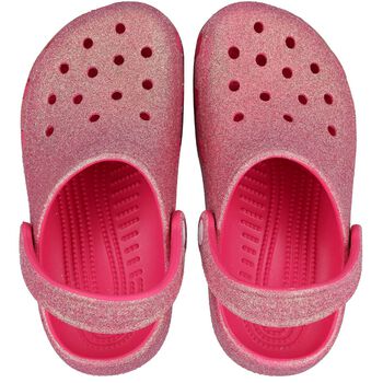 Girls Pink Iridescent Glitter Classic Clogs Sandals