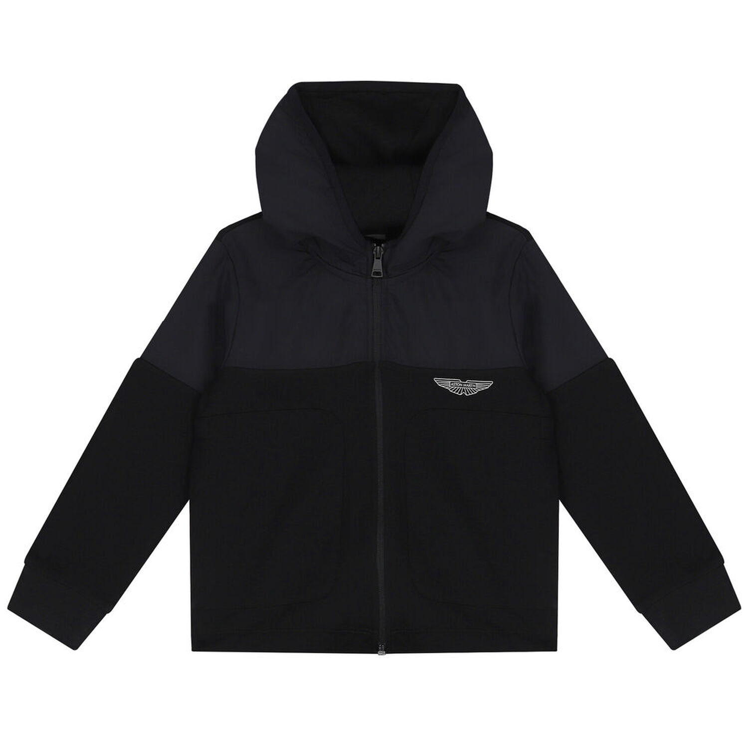 Boys Black Aston Martin Logo Hooded Zip Up Top, 1, hi-res image number null