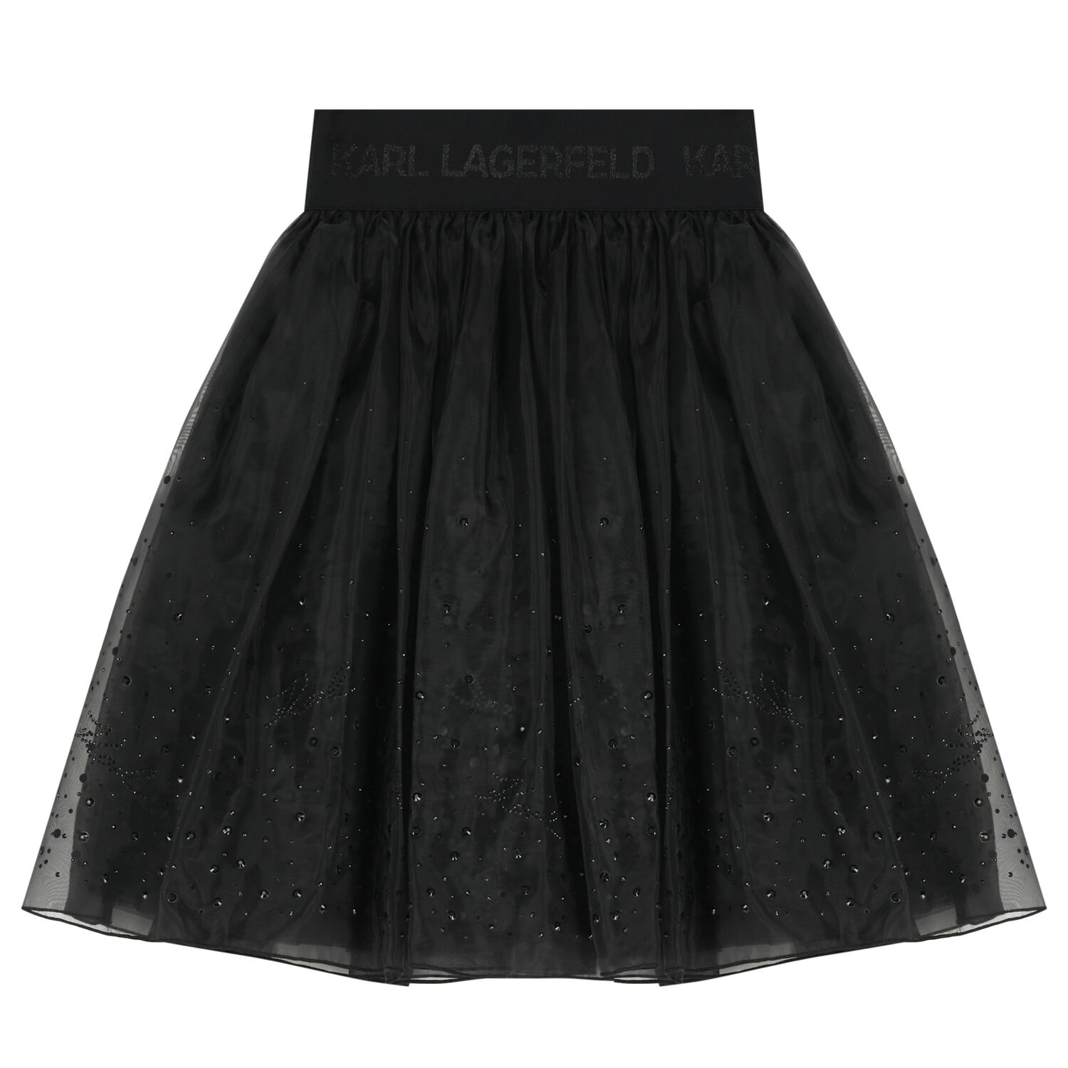 Girls Black Embellished Organza Skirt, 1, hi-res