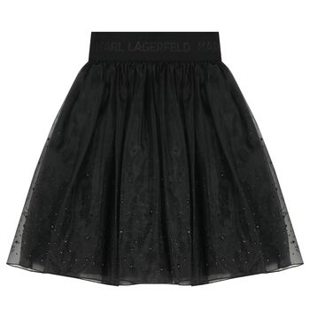 Girls Black Embellished Organza Skirt