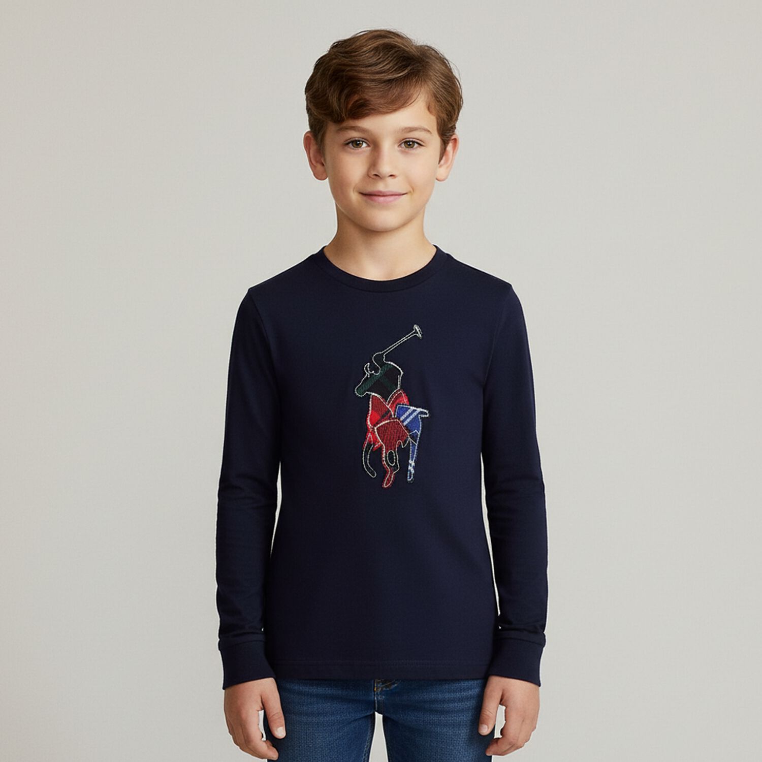Boys Navy Blue Logo Long Sleeve Top, 1, hi-res image number null