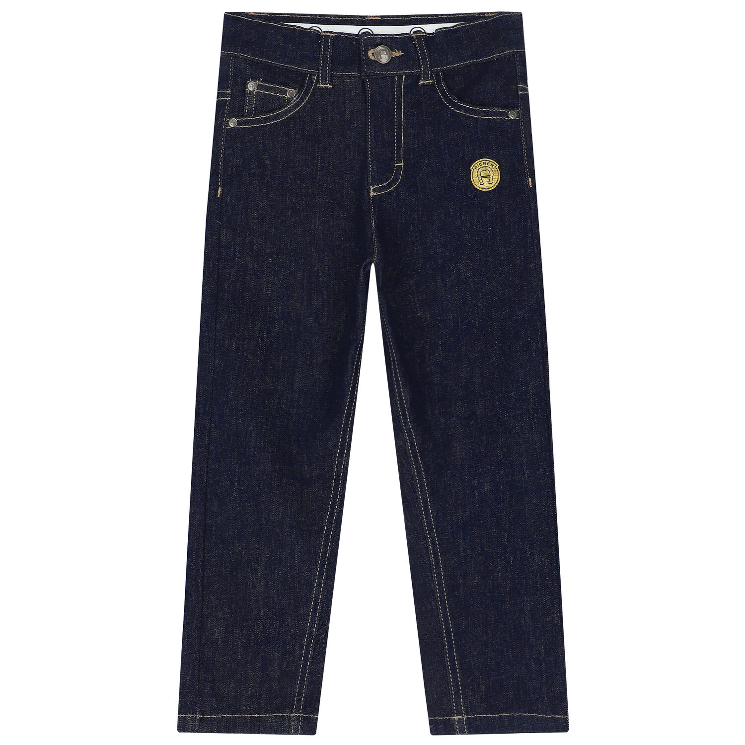 Boys Navy Blue Logo Denim Jeans, 1, hi-res