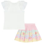 Girls Ivory & Pink Floral Skirt Set, 1, hi-res