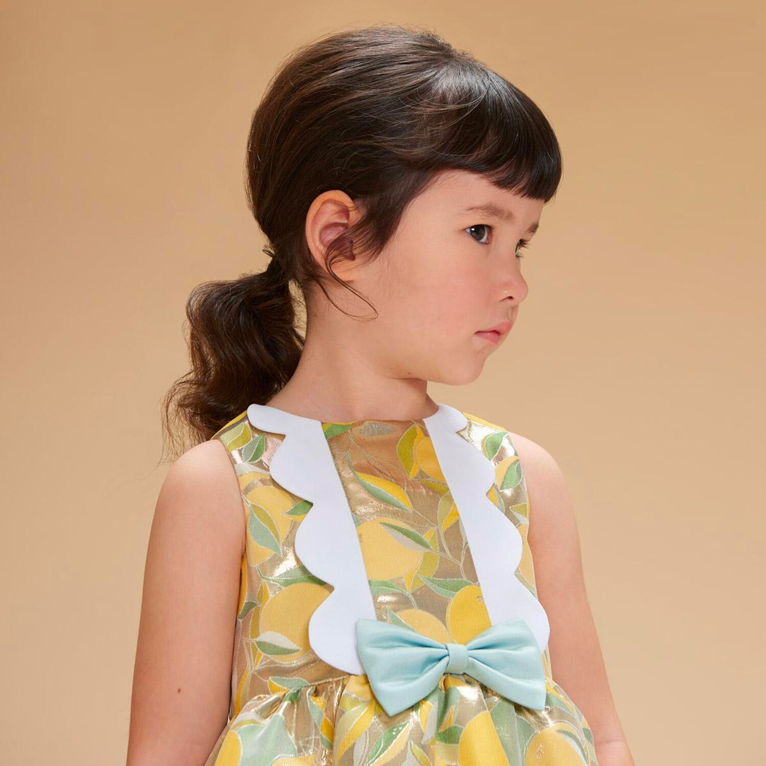 Girls Gold Lemon Jacquard Dress, 1, hi-res image number null