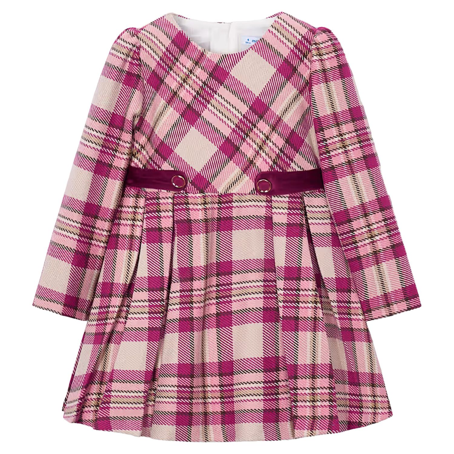 Girls Pink & Beige Plaid Dress, 1, hi-res