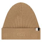 Beige Knitted Logo Hat, 1, hi-res