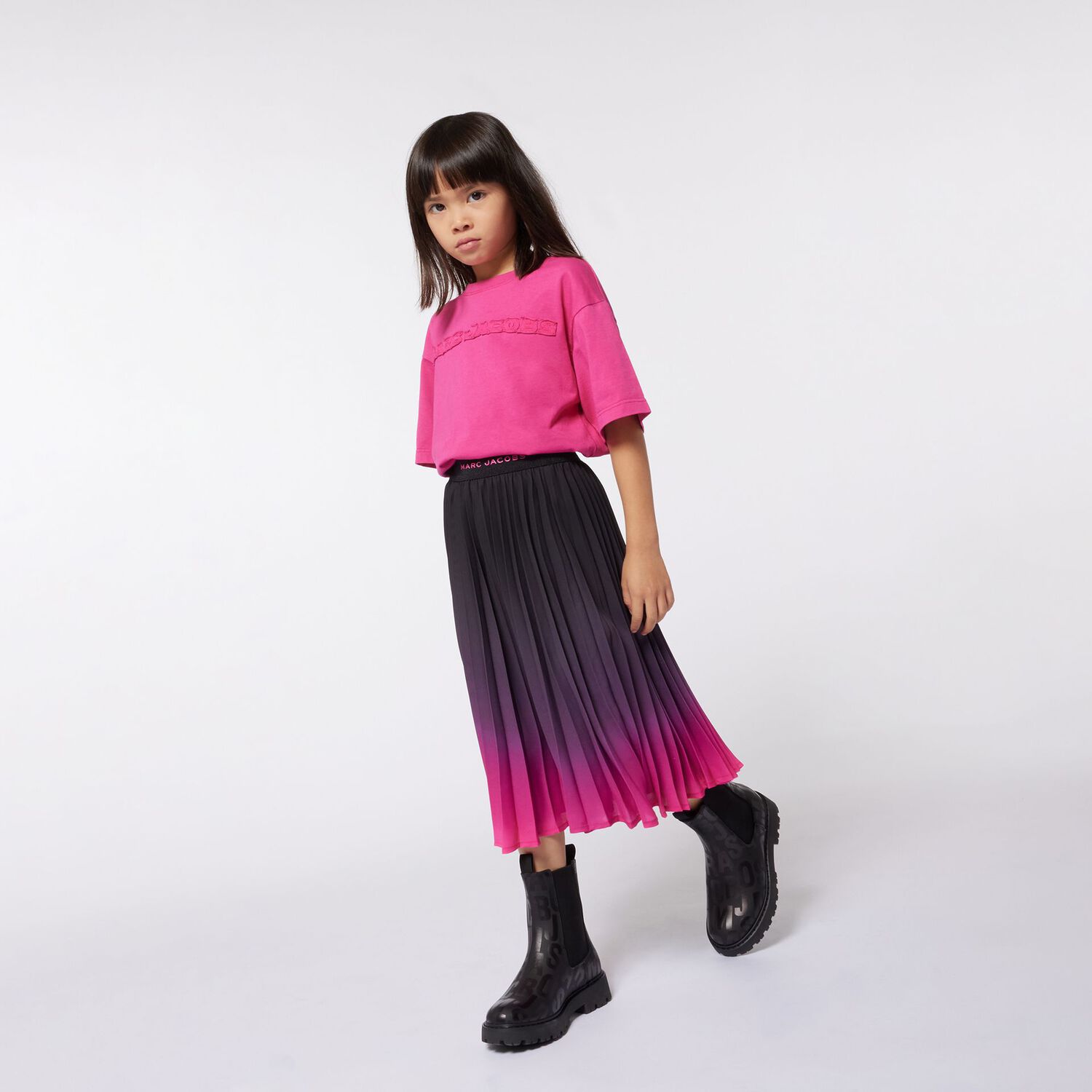 Girls Black & Pink Logo Pleated Skirt, 1, hi-res image number null